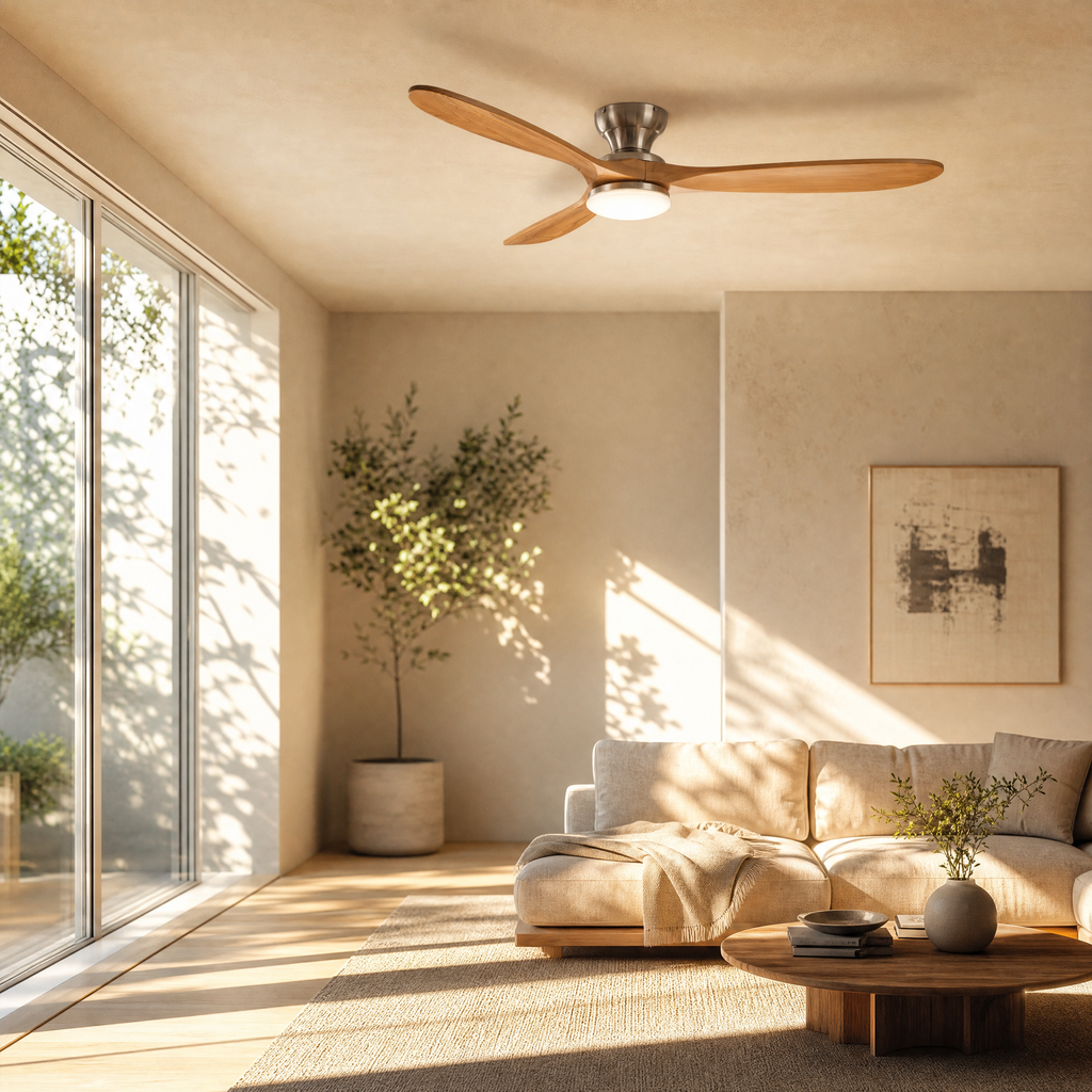 Ventilateur de plafond Aria Chrome / Bois LED moteur DC - Ariaze