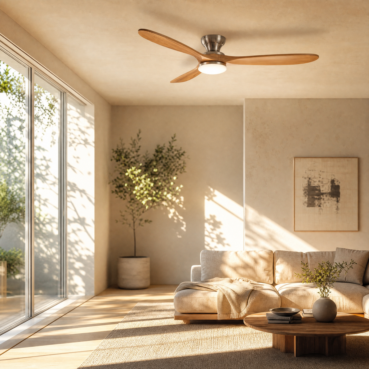 Ventilateur de plafond Aria Chrome / Bois LED moteur DC - Ariaze