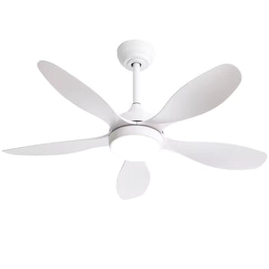 Ventilateur de plafond Ariaze tout blanc avec 5 pales et éclairage LED intégré, design épuré et moteur DC silencieux basse consommation