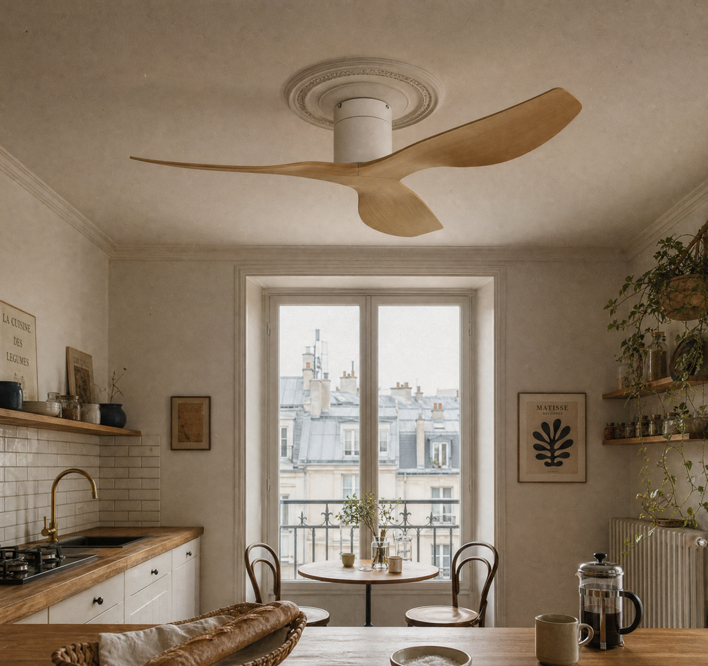 Ventilateur de plafond Ariaze dans une cuisine parisienne 