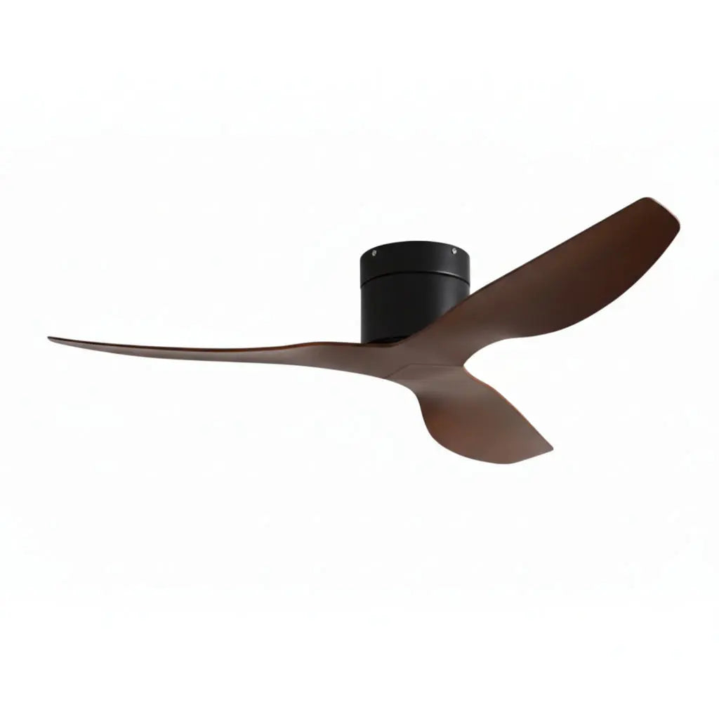 Ventilateur de plafond Ariaze au design moderne noir / marron, montage compact avec moteur DC silencieux et basse consommation