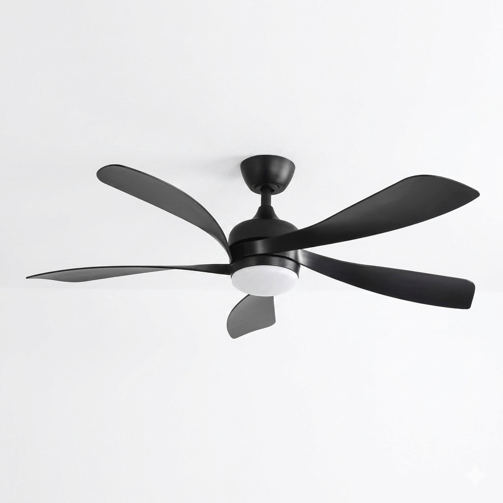 Ventilateur de plafond Ariaze noir 5 pales avec éclairage LED intégré, moteur DC silencieux et brassage d'air puissant