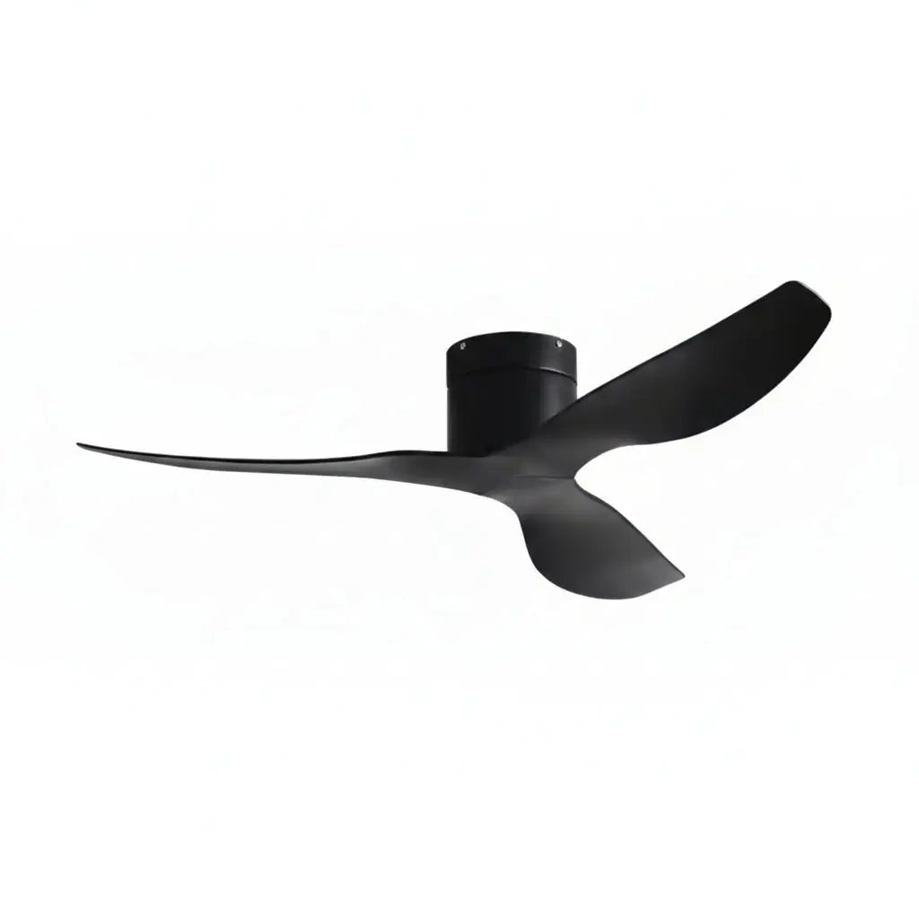 Ventilateur de plafond Ariaze au design moderne tout noir mat, montage compact avec moteur DC silencieux et basse consommation