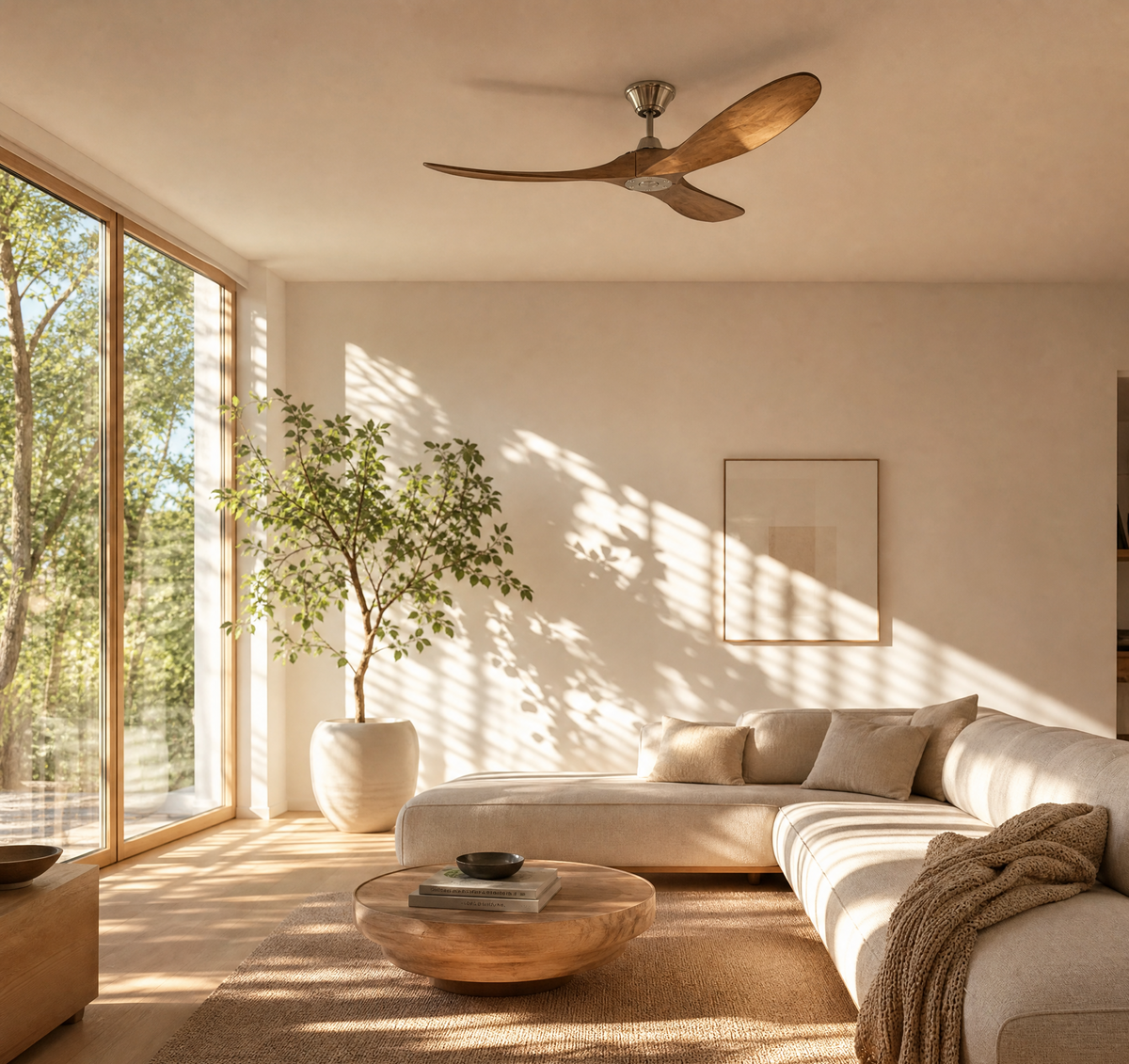 Ventilateur de plafond bois massif 3 pales – SOLEN | Ariaze