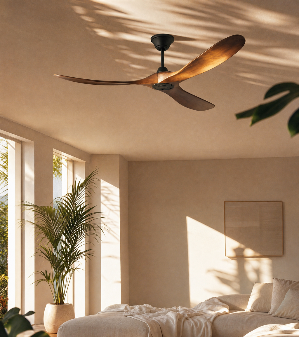 Ventilateur de plafond bois massif 3 pales – SOLEN | Ariaze