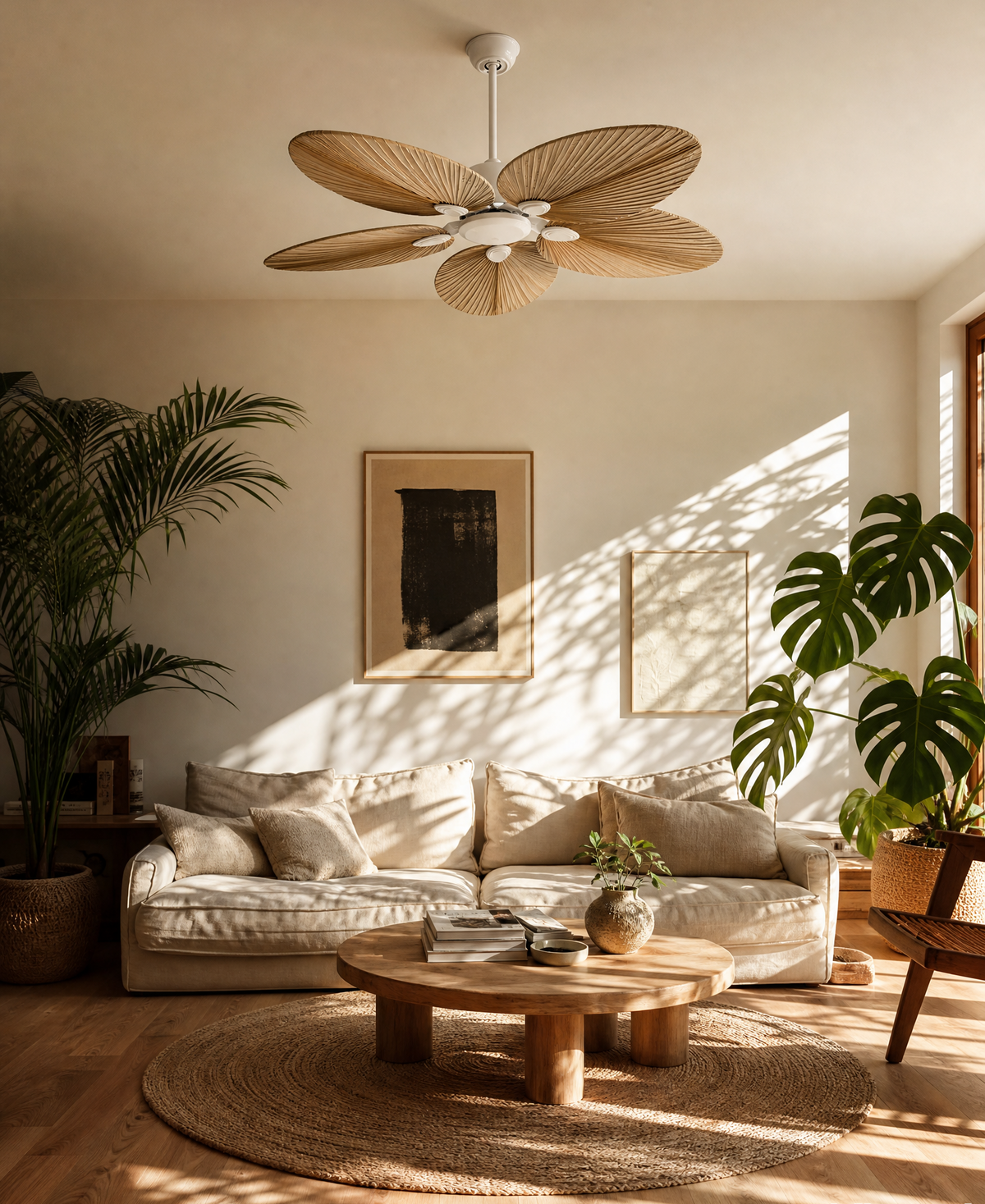 Ventilateur de plafond Lombok palmier naturel moteur DC - Ariaze
